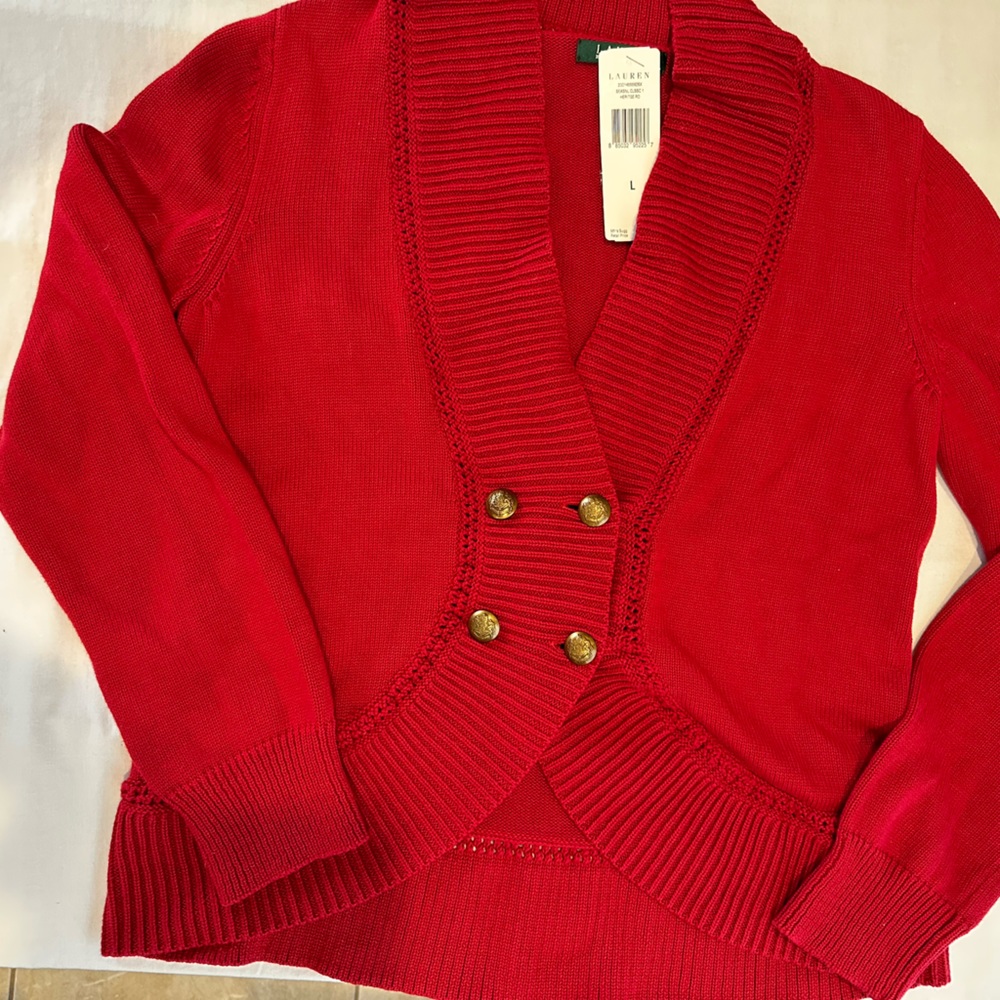 Lauren Ralph Lauren Sweater Red Large Buttons